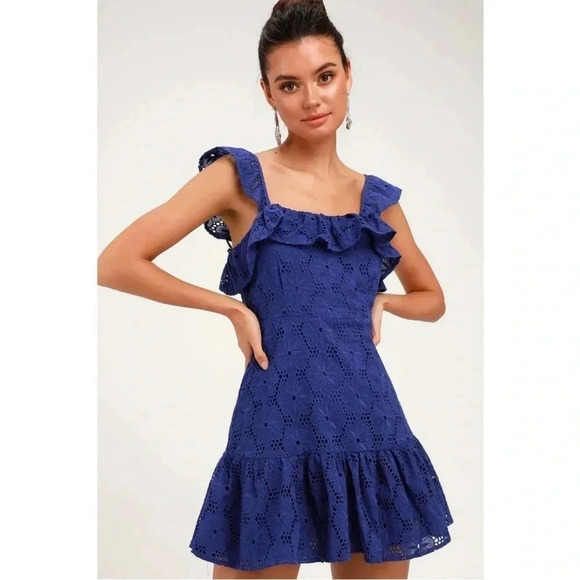 Lulus Dresses & Skirts - Lulus blue biscay crochet babydoll mini dress
